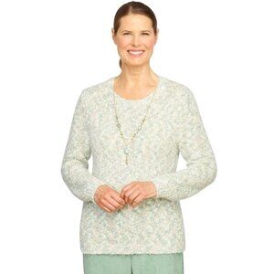 NWT ALFRED DUNNER Petite Echo Canyon Space Dye Sweater w Necklace PXL XL Green
